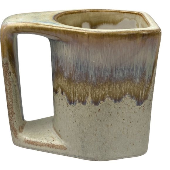 Vintage Drip Glaze Stoneware Rodolfo Padilla Tan Coffee Mug Flat Front 4.25" - Picture 6 of 9